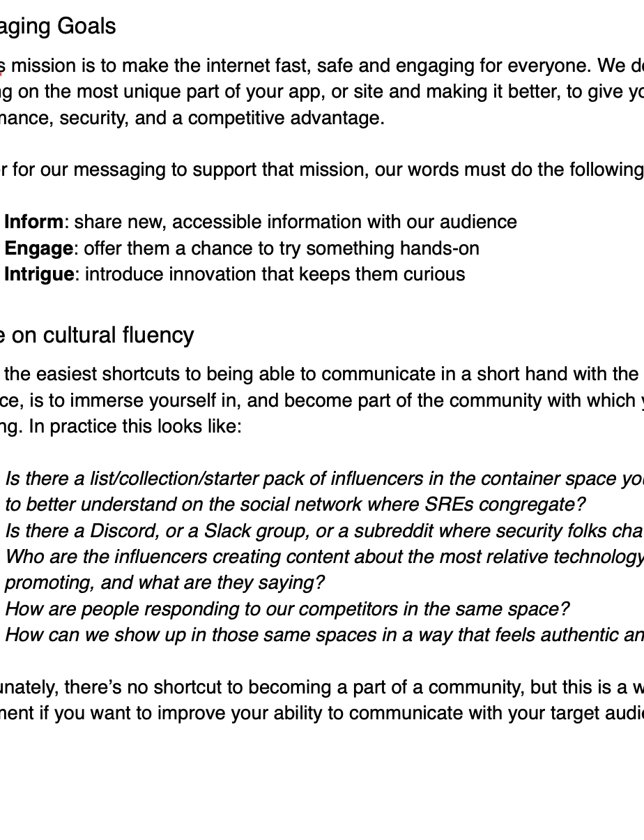 An excerpt from a developer voice guide